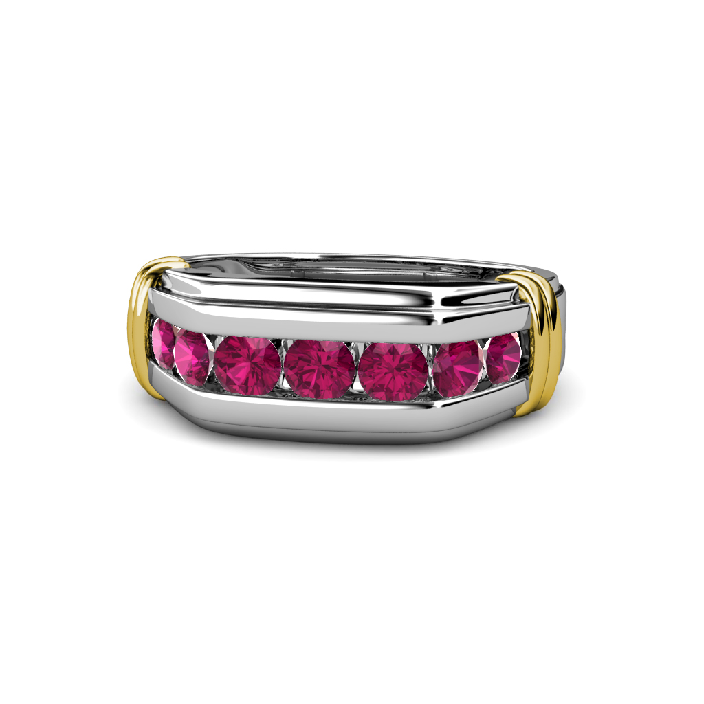 Brad Rhodolite Garnet 7 Stone Men Wedding Ring (8.5 mm) 